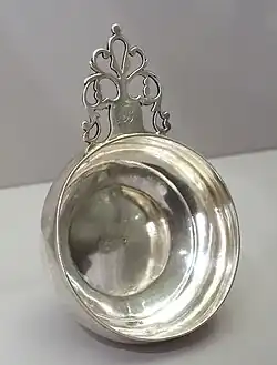 Silver porringer made by colonial silversmith Jacob Hurd, ca 1735