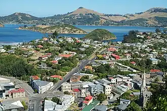 Looking across Port Chalmers and the Otago Harbour to the Otago Peninsula