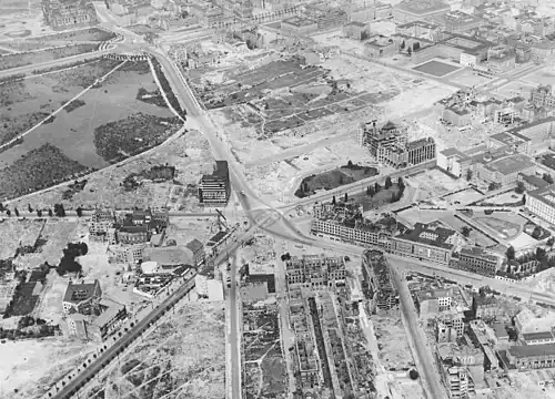 Aerial view, Columbushaus slightly left of center, 1954