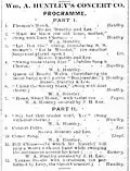 1886. Program, William A. Huntley's Concert Company.