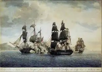 Capture of HMS Proserpine by Pénélope and Pauline. Watercolour by Antoine Roux.