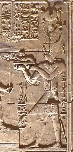 Ptolemy XII making offerings to Egyptian Gods, in the Temple of Hathor, 54 BC, Dendera, Egypt