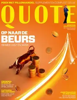 Cover of Quote magazine showing bull, set of coins, and upward arrow