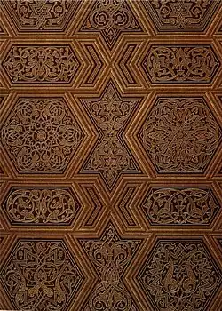 12th century wood carving on the minbar at Qus, lithograph by Émile Prisse d'Avennes