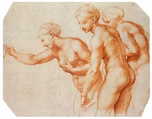 Raphael, red chalk study for the Villa Farnesina Three Graces (c. 1518): 57