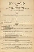 The by-laws adopted by the Red Hill Band on November 6, 1909.
