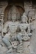 Relief of Hindu god Brahma with Saraswati in the Mallikarjuna temple at Basaralu