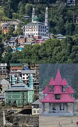 Clockwise: Jama Masjid Akhyarpur, Shiv Mandir Gandoh, Jama Masjid Gandoh, Sittla Mata mandir Dalori Bhalessa