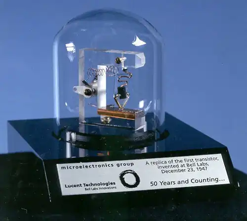 Image 22A replica of the first point-contact transistor in Bell labs (from Condensed matter physics)