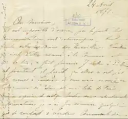 The letter written 24 April 1871 by Dmitrieff to Karl Marx.