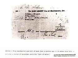 Image 105A gas bill from Baltimore, Maryland, 1834, for manufactured coal gas, before the introduction of ground-extracted methane gas. (from Natural gas)