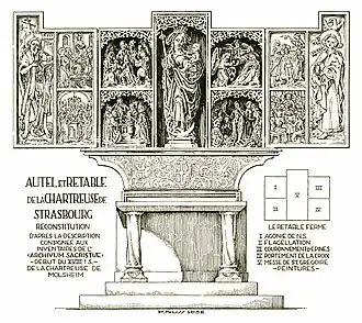 Drawing of a richly decorated altarpiece.