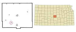 Location within Rice County and Kansas