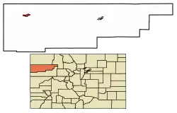 Location of Rangely in Rio Blanco County, Colorado.