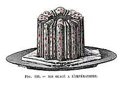 A drawn tower-shaped pudding with red dots.