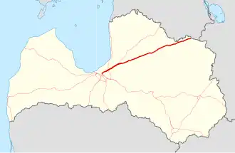 A map of the A2 highway in Latvia.