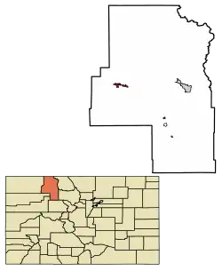 Location of the Town of Hayden in Routt County, Colorado.
