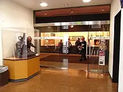 Corridor of the Sumo Museum, statues and other artifacts are shown on display