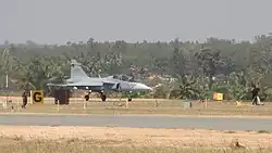 A Swedish Air Force Saab Gripen at Aero India 2011