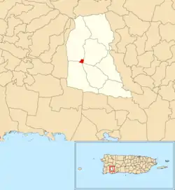 Location of Sabana Grande barrio-pueblo within the municipality of Sabana Grande shown in red