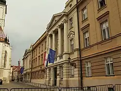 View on Sabor Palace from behind the security railings
