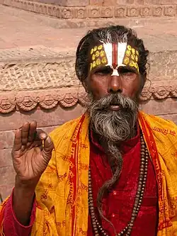 A Hindu sadhu, or ascetic wandering monk or pious man, in Kathmandu, Nepal