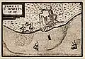 Map of Saint-Martin-de-Ré, with fortress (left) and city (right), 17th century, before the enlarged fortifications around the city by Vauban in 1681.