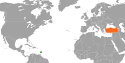 Map indicating locations of Saint Vincent and the Grenadines and Turkey