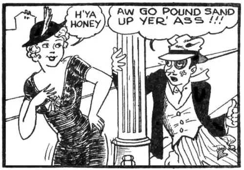 Cartoon-style illustration from a vintage comic booklet showing a character named Chris Crusty engaging in conversation