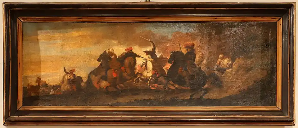 Battle painting by school of Jacques Courtois, il Borgognone