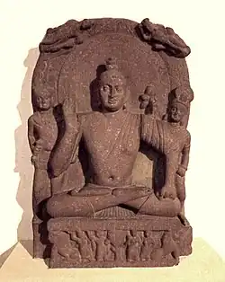 Seated Bodhisattva, inscribed "Year 32" of Kanishka (159 CE), Mathura.[1]