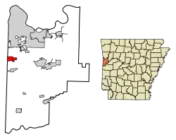 Location of Bonanza in Sebastian County, Arkansas.