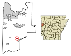 Location of Huntington in Sebastian County, Arkansas.