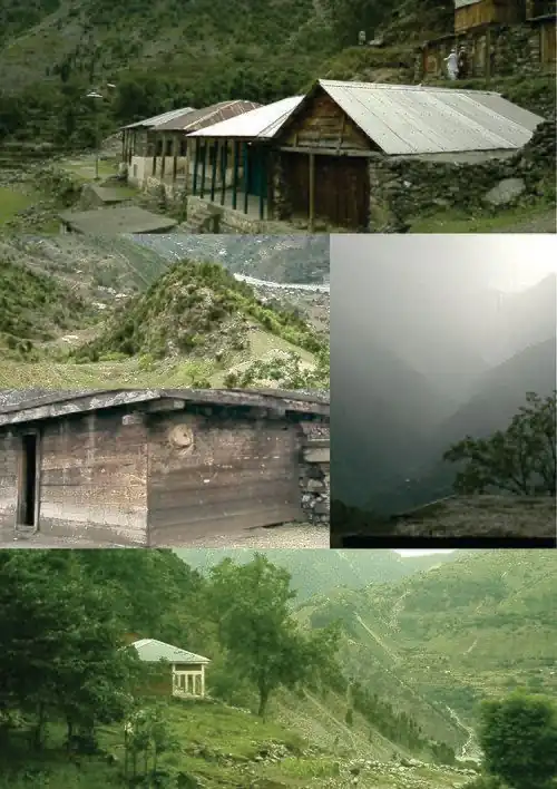 From top to down clockwise: GPS Peeranokilay, beautiful view of mountains from Bhoin, proposed Middle School for boys Shaikhdara, typical house at Bhoin Shaikhdara, Dongue mountain Shaikhdara