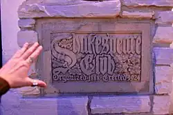 Cast concrete Shakespeare Club marker at the organization's home, the Villa.