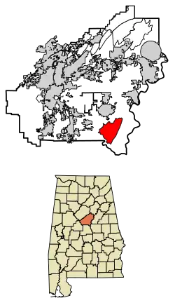 Location of Shelby in Shelby County, Alabama.