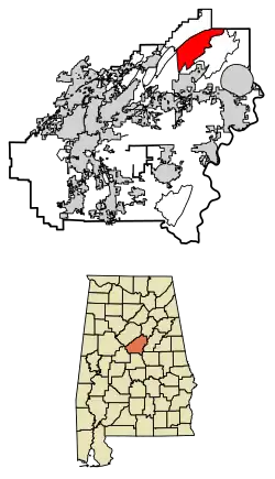 Location of Vandiver in Shelby County, Alabama.