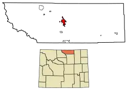 Location of Sheridan in Sheridan County, Wyoming.