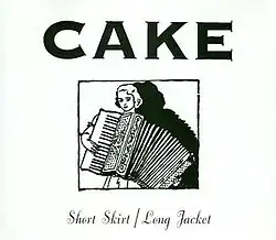 A small girl playing a large accordion, in a black ink line drawing style.