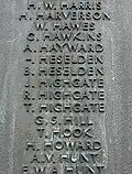 Close-up of names on a war memorial.