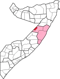 Location of Galdogob district within Mudug region