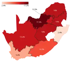 Map of percentages won by the Economic Freedom Fighters