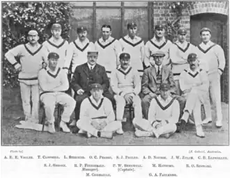 Black and white photo of a cricket team