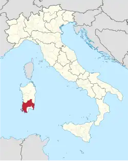 Location of the province of South Sardinia in Italy