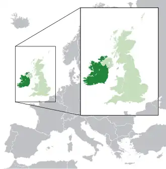 Location of Southern Ireland {{{1}}} (dark green) in the United Kingdom (green)