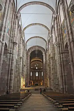 Speyer Cathedral, Germany, an imperial church that set the style for the region, and includes a groin vault over the nave.