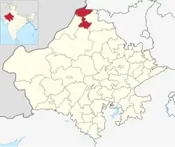 Location of Sri Ganganagar district in Rajasthan