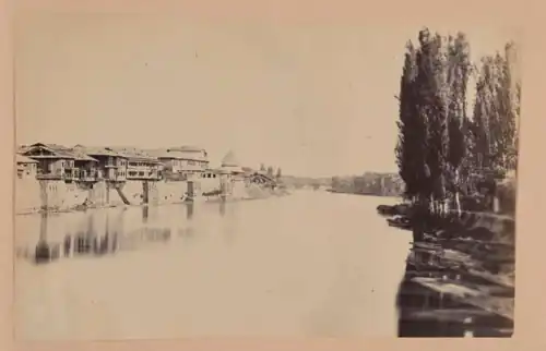 Sher Garhi Palace seen from the first bridge on the Jhelum river (1861)