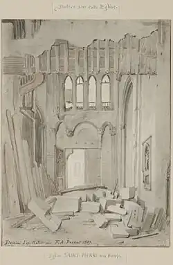 Demolition of the interior of Saint-Pierre-aux-Bœufs in 1837.