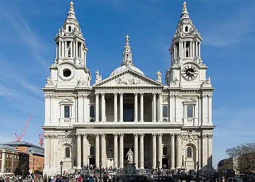 West façade of Saint Paul's Cathedral by Christopher Wren (1675–1702)